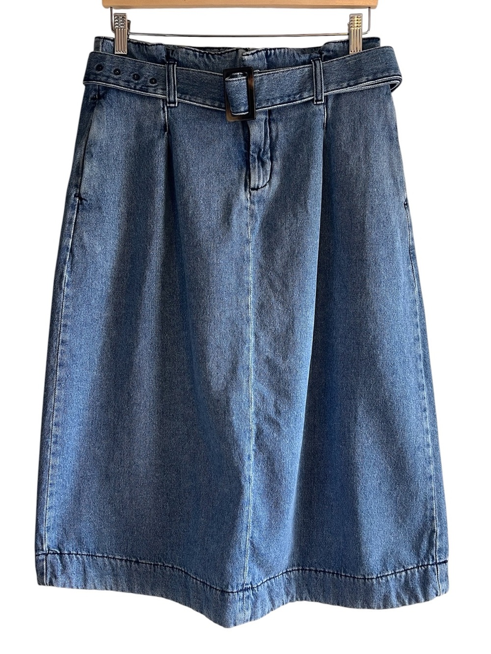 Contemporaine Simons belted paper bag waist denim midi skirt excellent condition